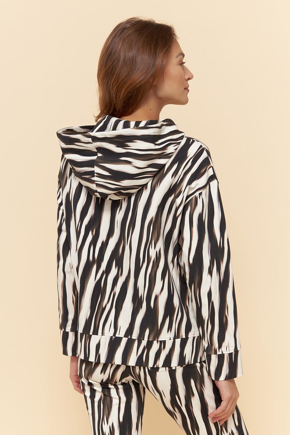 Rückansicht von Kapuzen-Sweatshirt im Zebra-Druck Animalprint Hoodie Bio-Baumwolle/Elasthan