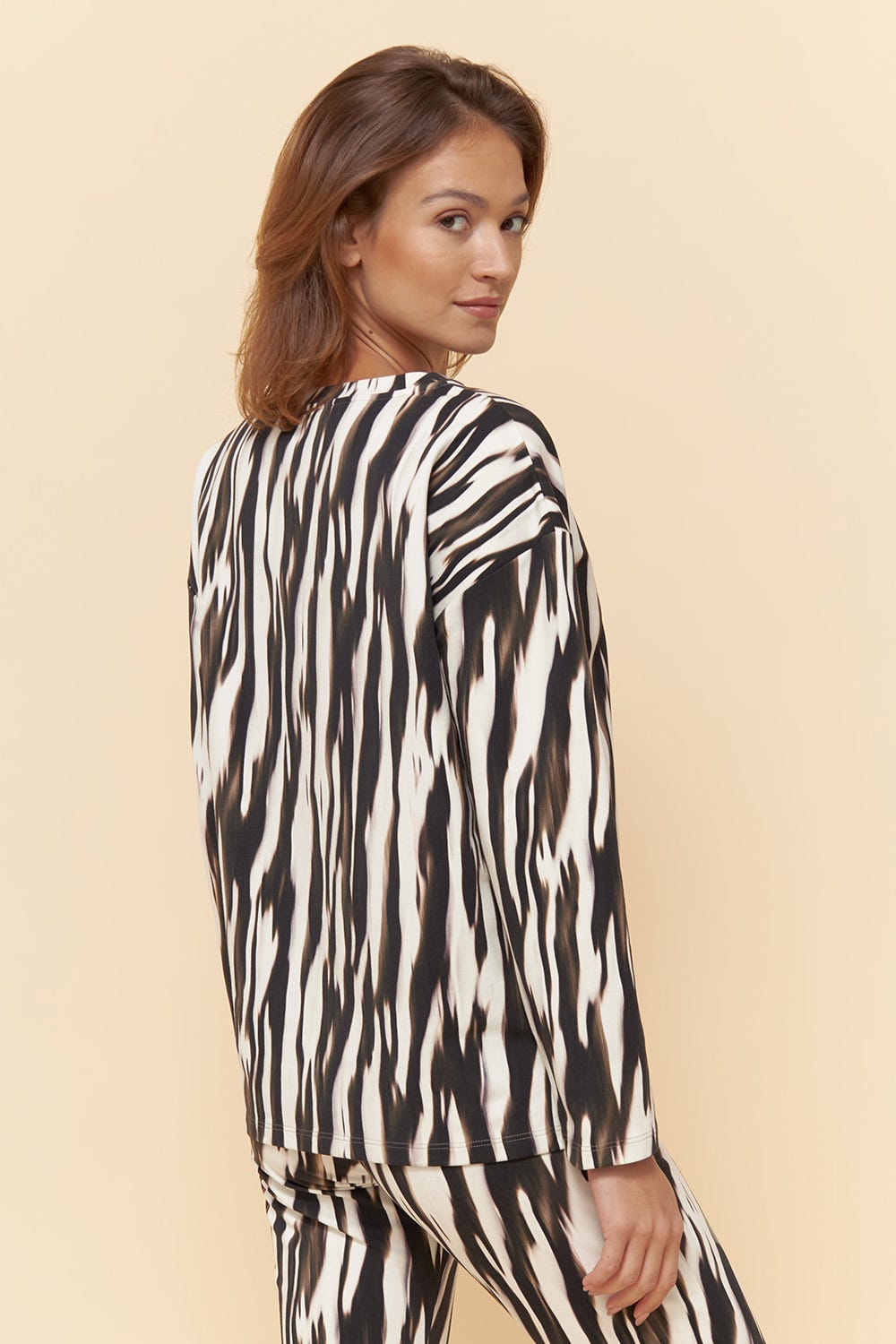 Rückansicht von Sweatshirt im Zebra-Druck Animalprint Rundhals Bio-Baumwolle/Elasthan