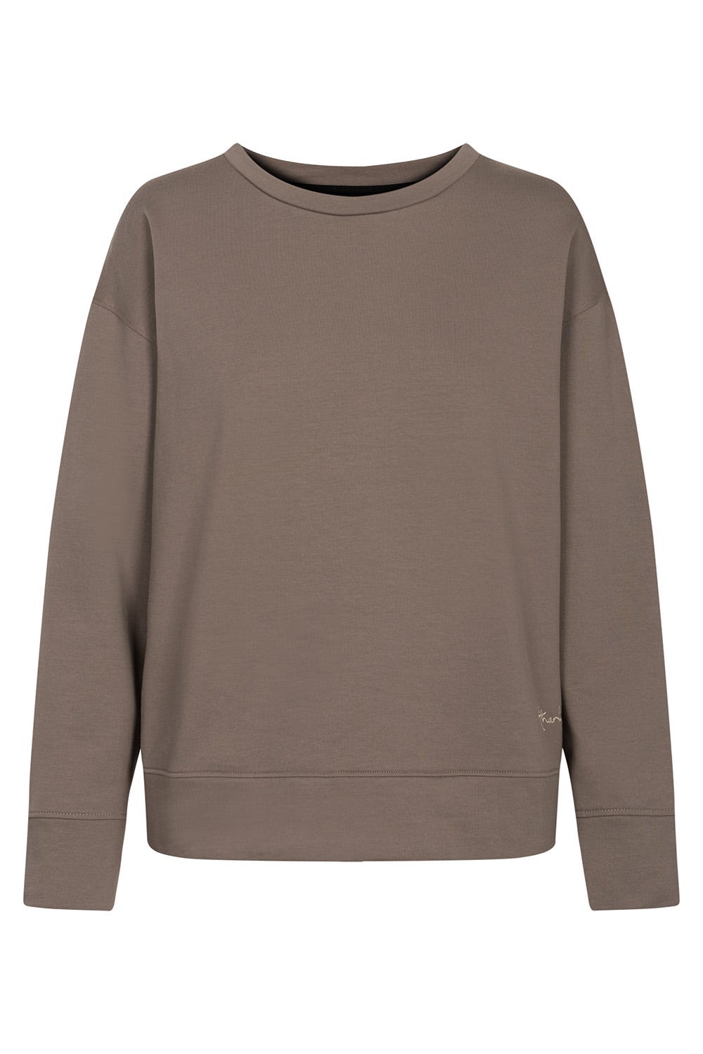 Hollowbild von Sweatshirt mit Stickerei "thanks" braun Rundhals Bio-Baumwolle/Elasthan