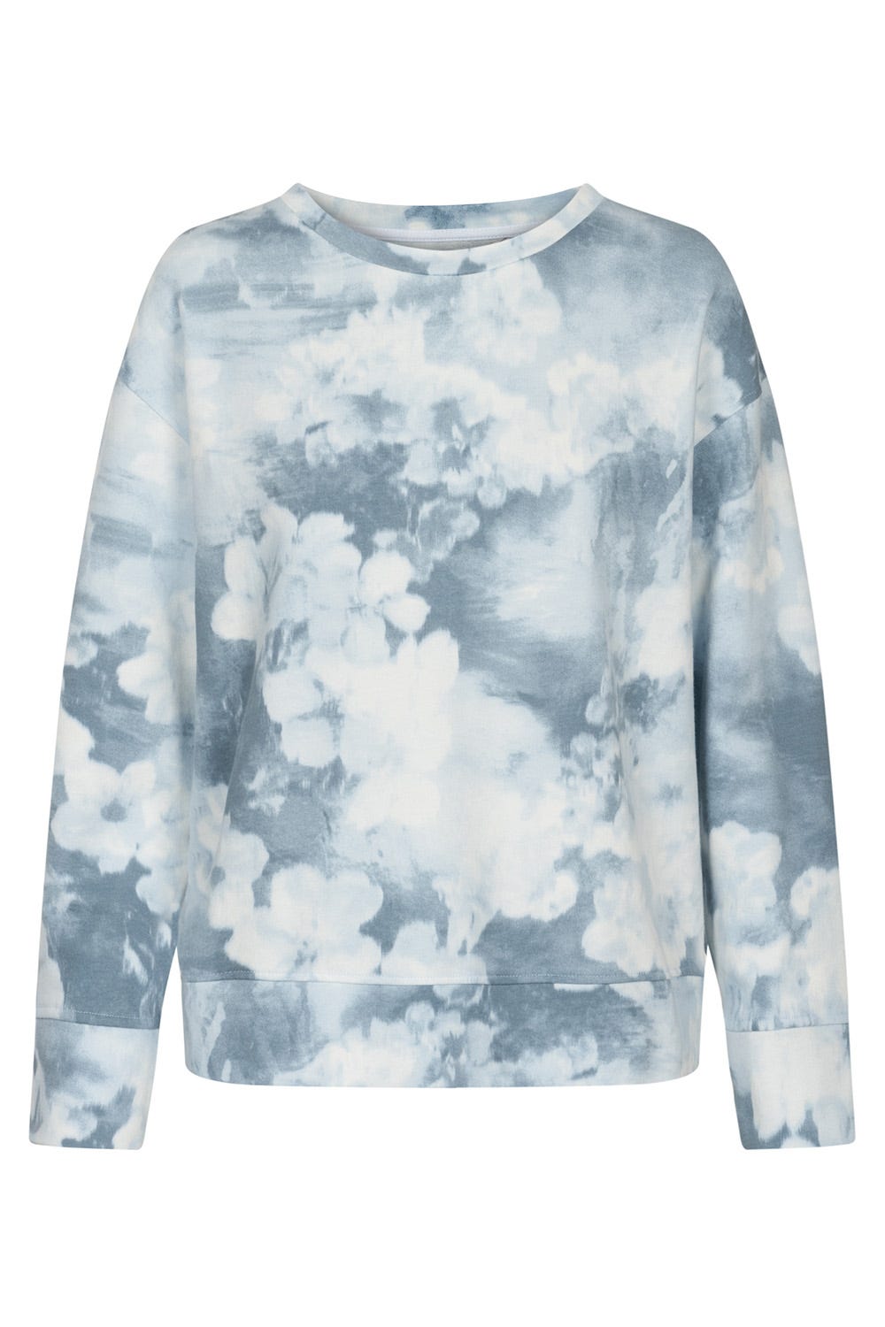 Hollowbild von Sweatshirt im blauen Batik-Druck Loungeshirt Bio-Baumwolle/Elasthan