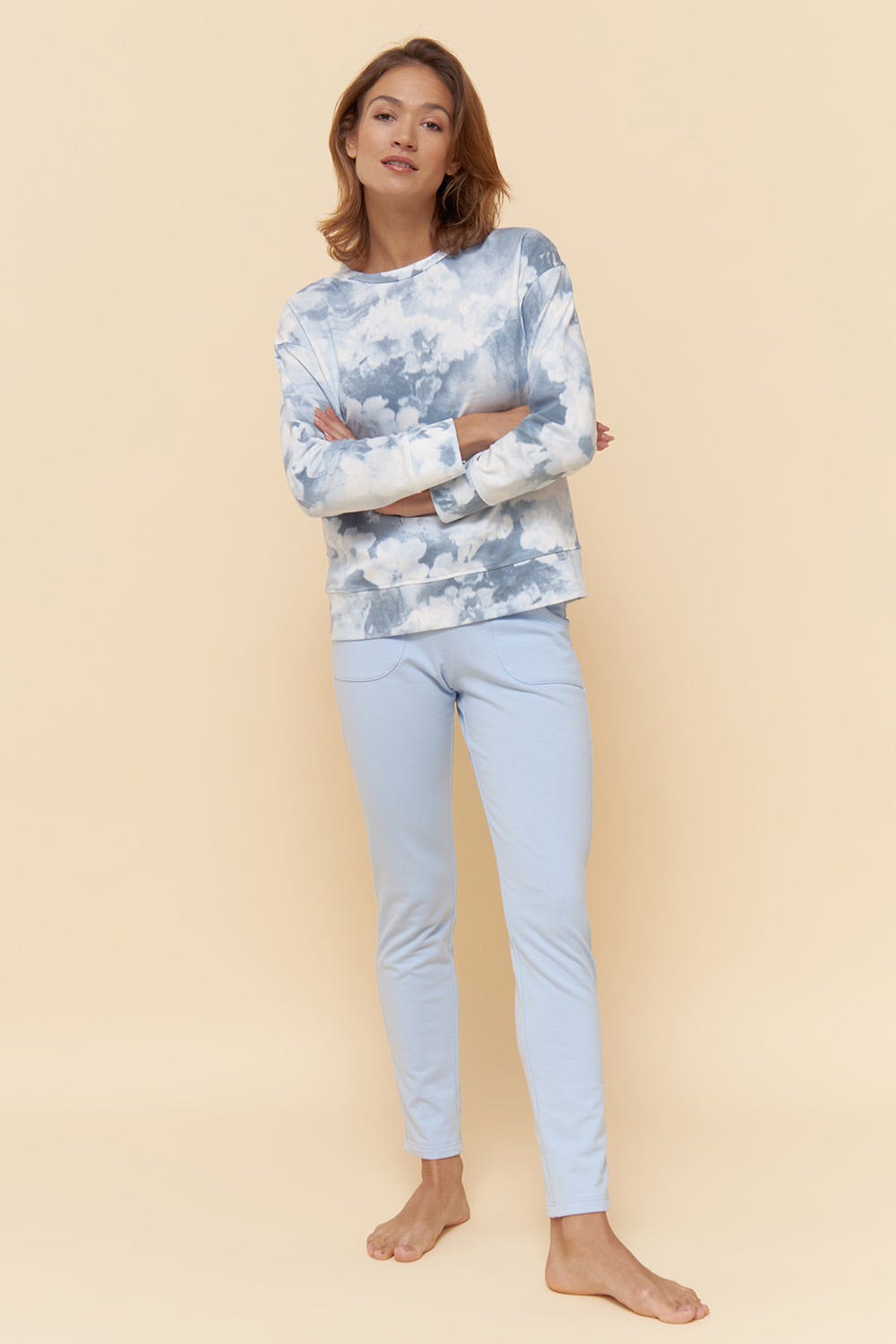 Detailbild 1 von Sweatshirt im blauen Batik-Druck Loungeshirt Bio-Baumwolle/Elasthan