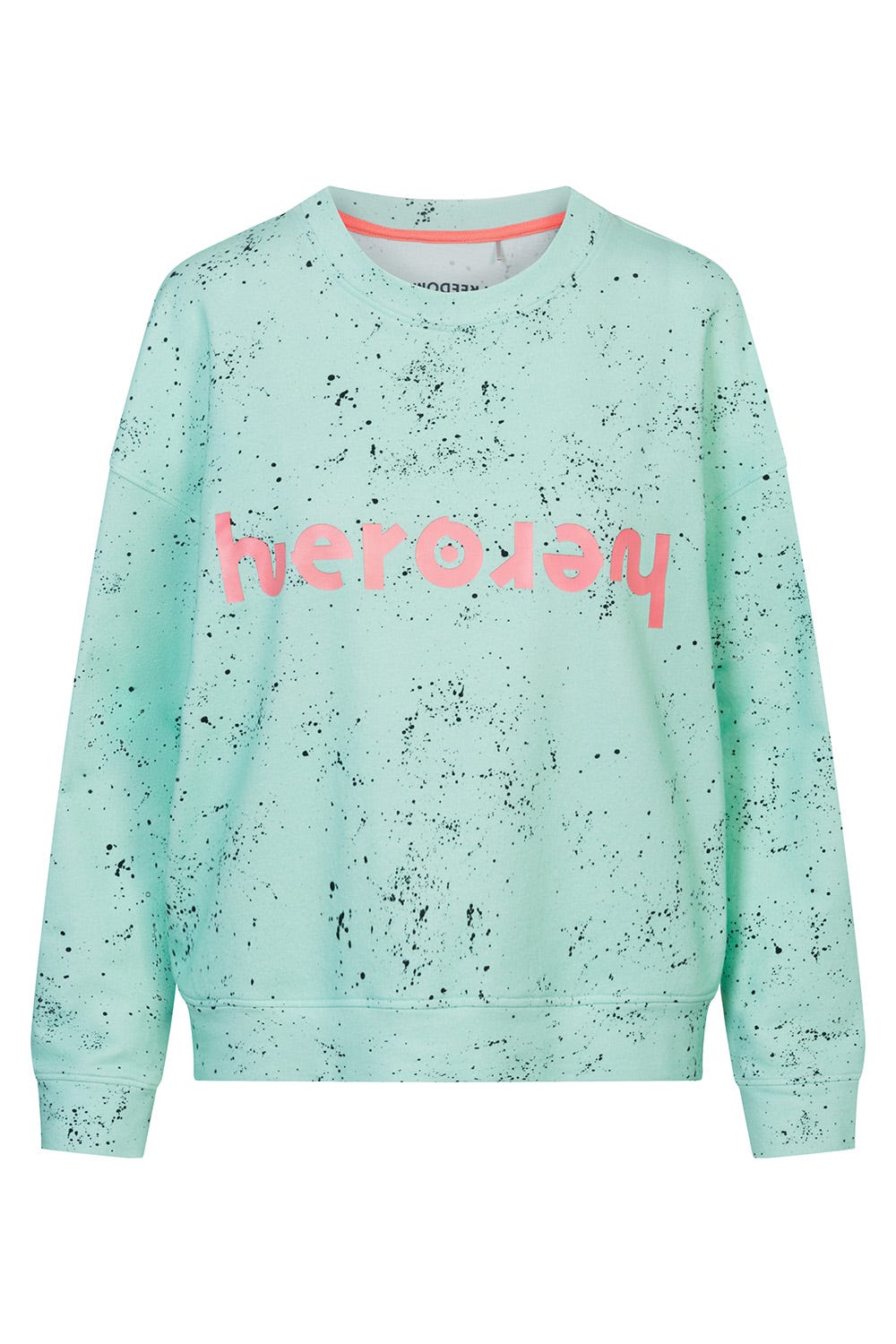 Hollowbild von Sweatshirt mit Schriftzug "hero" im Farbspritzer-Druck Mintgrün Mix & Match Bio-Baumwolle/Elasthan