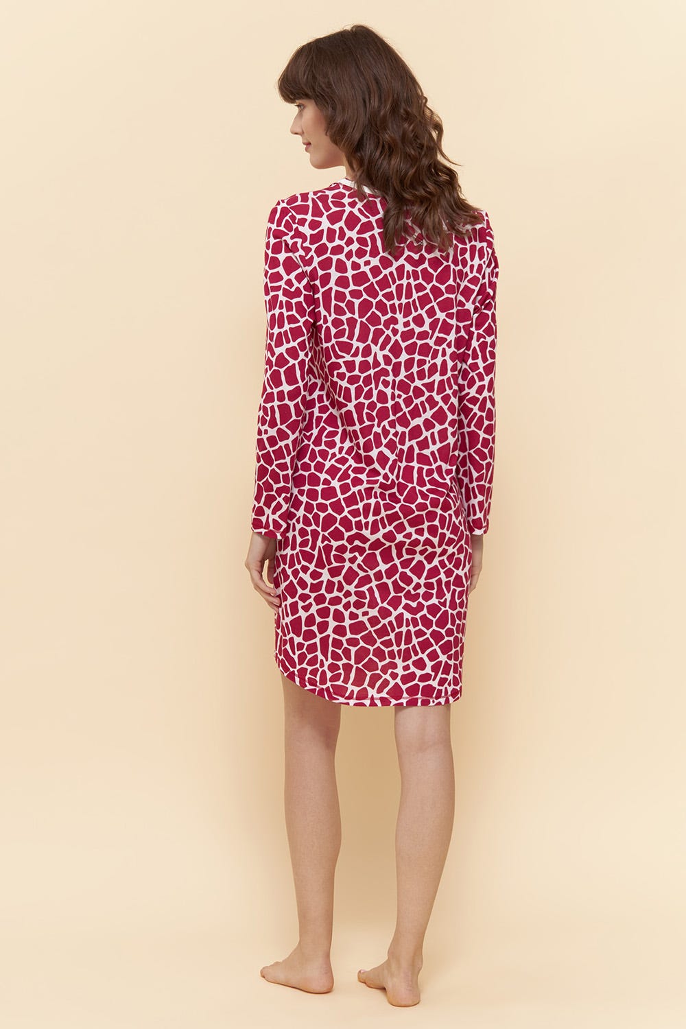 Rückansicht von Nachthemd im modernen Druck Animalprint Rot-Weiß Baumwolle/Modal