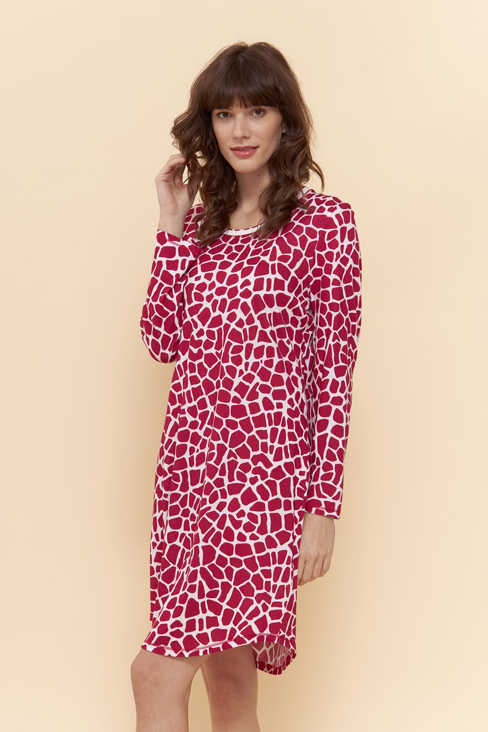Detailbild 1 von Nachthemd im modernen Druck Animalprint Rot-Weiß Baumwolle/Modal