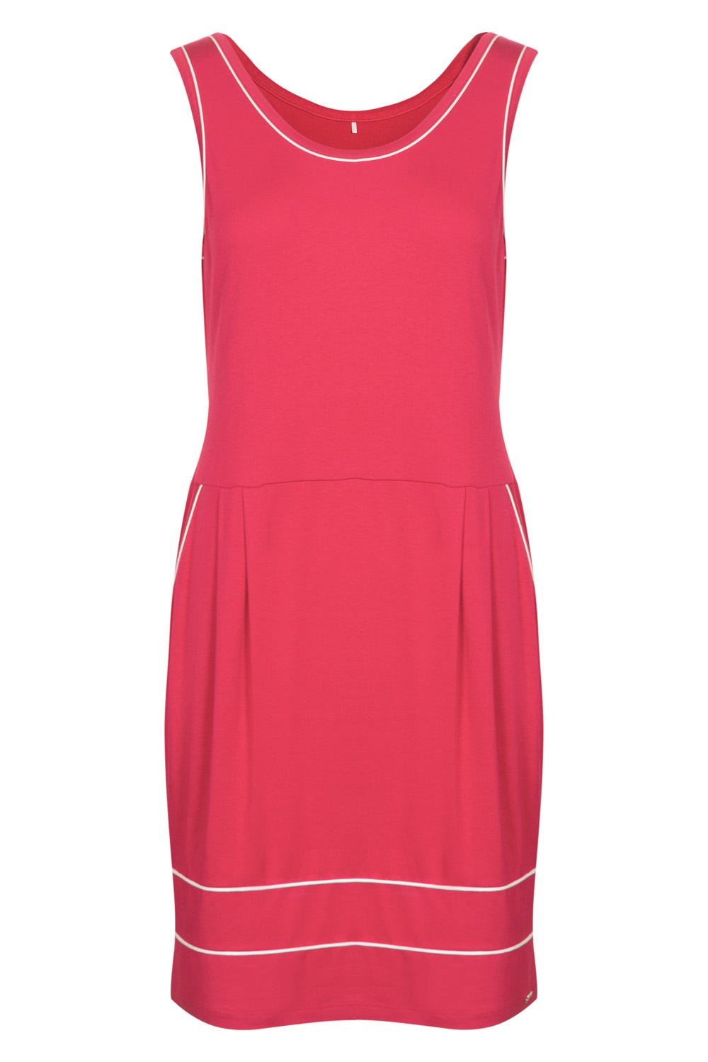 Hollowbild von Strandkleid ärmellos in Kirschrot mit Paspeldetails Viskose/Elasthan