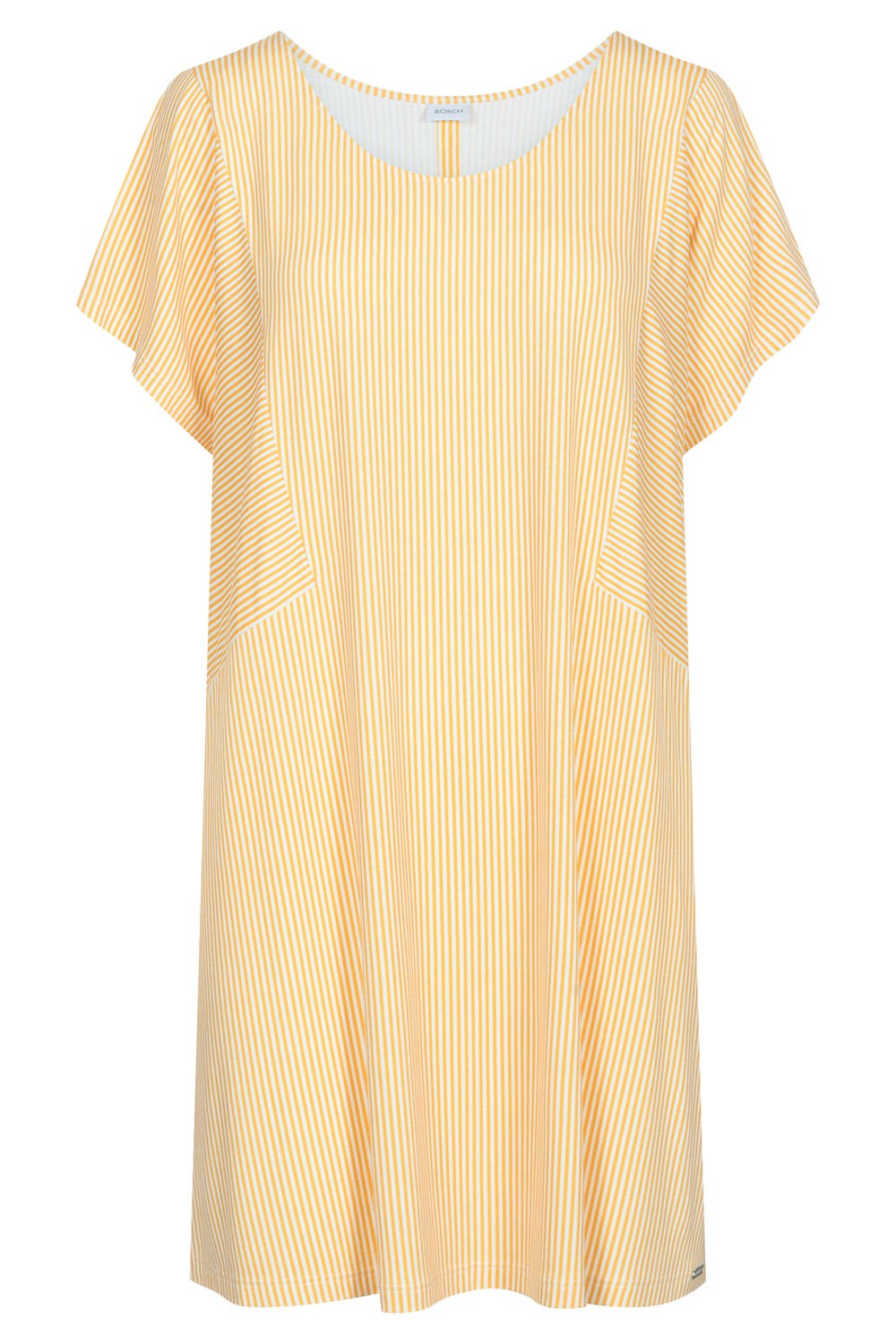 Hollowbild von Tunika im Retro-Streifendruck Gelb-Weiß Strandkleid Viskose/Elasthan