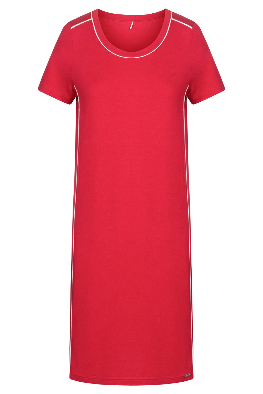 Hollowbild von Strandkleid kurzarm in Kirschrot mit Paspeldetails Viskose/Elasthan