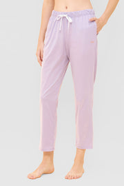 Frontalbild von 7/8-Hose mit Stickerei Flieder Taschen Mix & Match Viskose/Elasthan