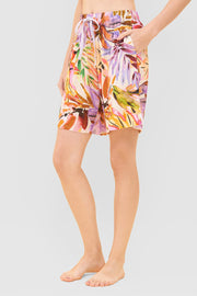 Frontalbild von Bermuda im fröhlichen Blätter-Druck Bunt Sommer Mix & Match Viskose/Elasthan