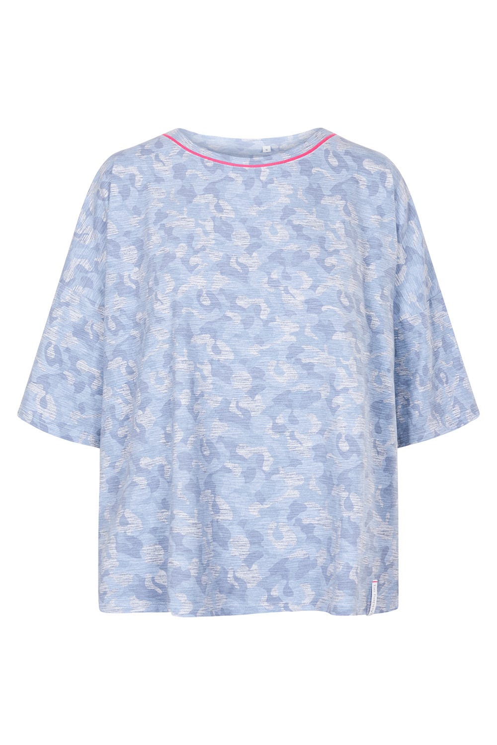 Hollowbild von T-Shirt im blauen Camouflage-Druck Halbarm Mix & Match Baumwolle/Elasthan