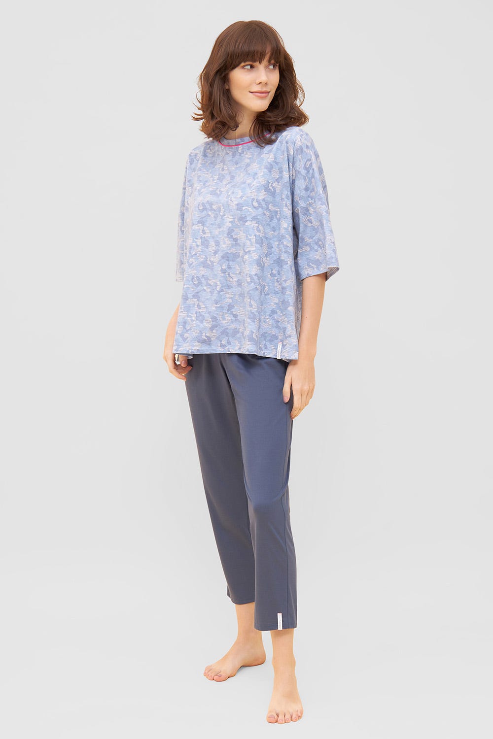 Detailbild 1 von T-Shirt im blauen Camouflage-Druck Halbarm Mix & Match Baumwolle/Elasthan