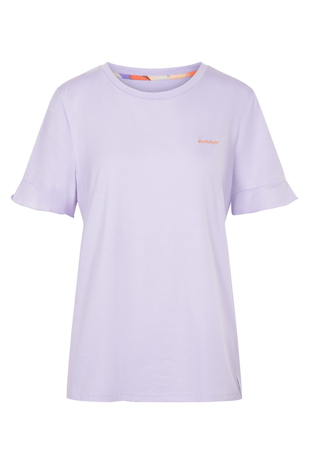 Hollowbild von T-Shirt mit Volants und Stickerei "summer" Mix & Match Viskose/Elasthan