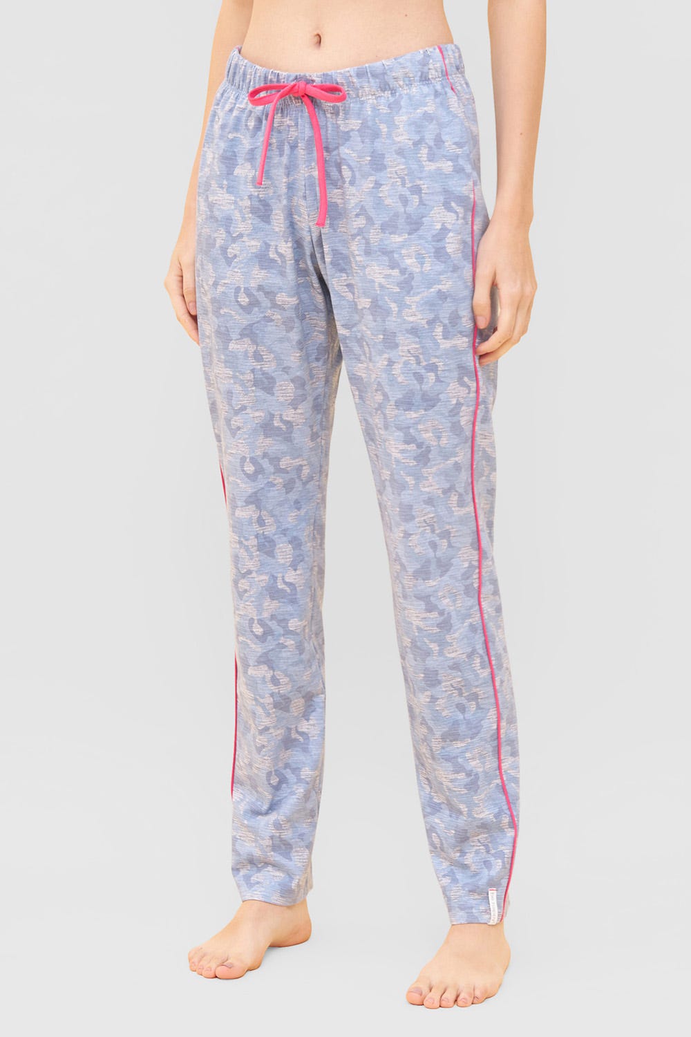 Frontalbild von Hose im blauen Camouflage-Druck Kontrast-Streifen Mix & Match Baumwolle/Elasthan