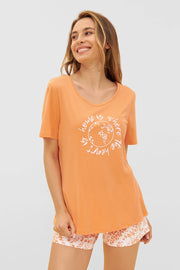 Frontalbild von T-Shirt mit Motivdruck Orange Basic Mix & Match 100% Baumwolle
