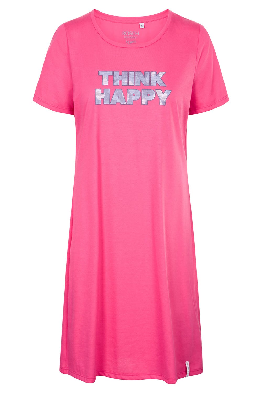 Hollowbild von Nachthemd mit Schriftzug "Think Happy" Pink Kurzarm 100% Baumwolle