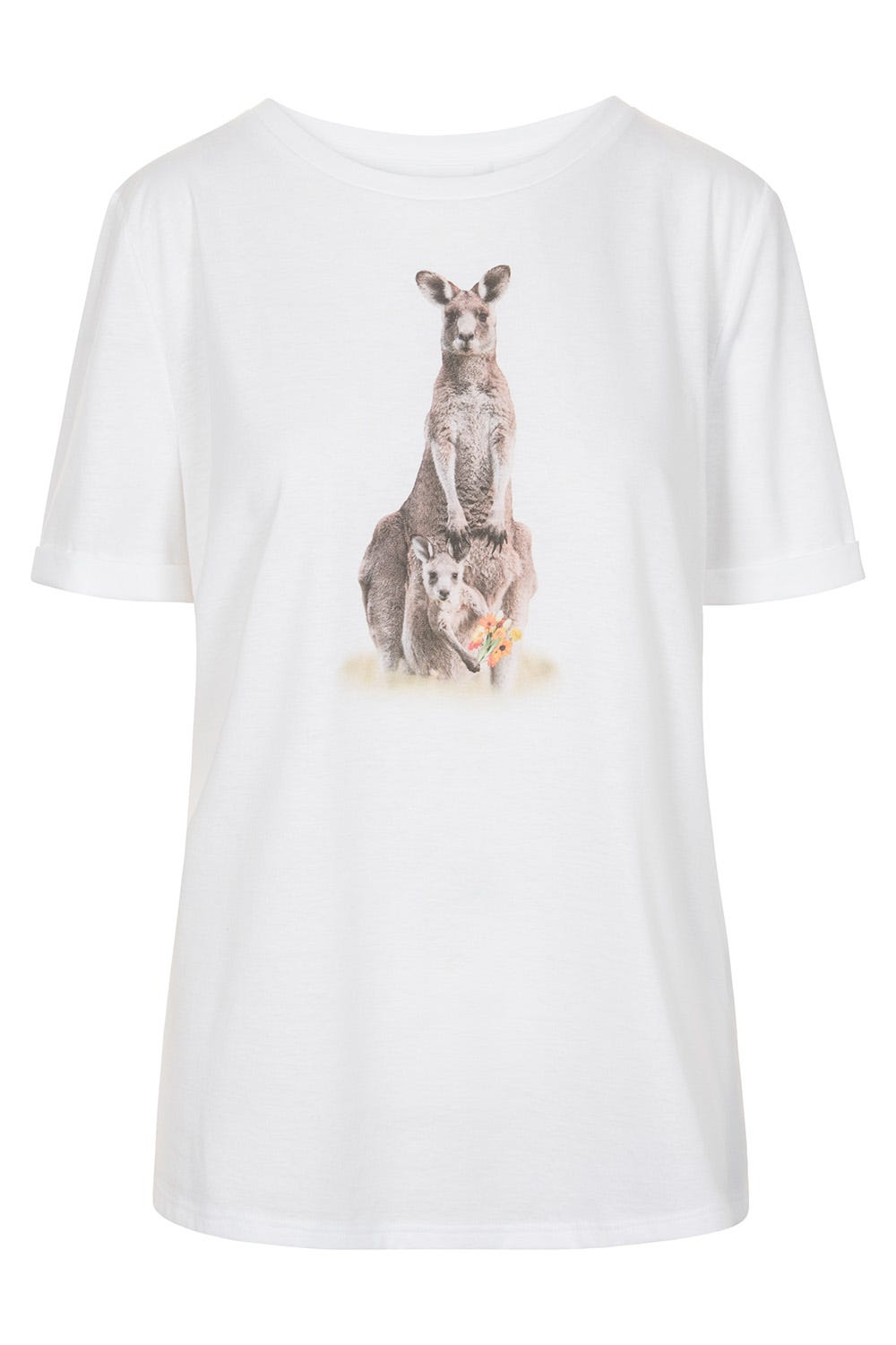 Hollowbild von T-Shirt mit Motivdruck Känguru Basic Weiß Mix & Match 100% Baumwolle