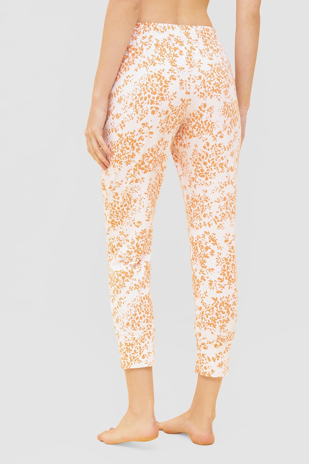 Rückansicht von 7/8-Hose im Blümchen-Design Orange Schmal Mix & Match Baumwolle/Elasthan
