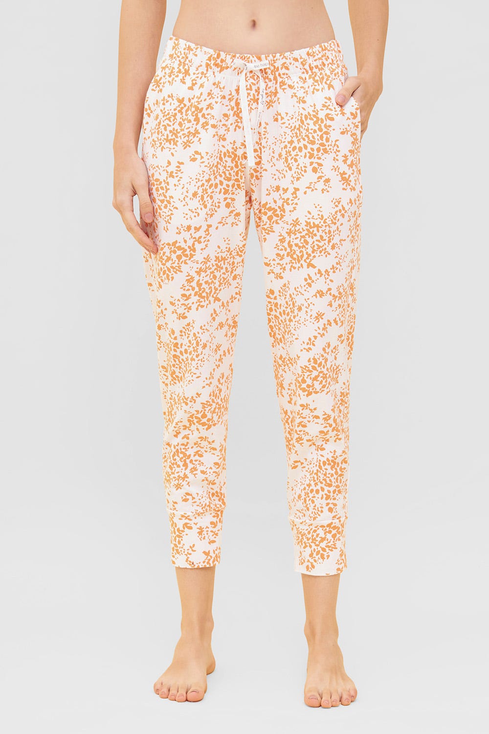Frontalbild von 7/8-Hose im Blümchen-Design Orange Schmal Mix & Match Baumwolle/Elasthan