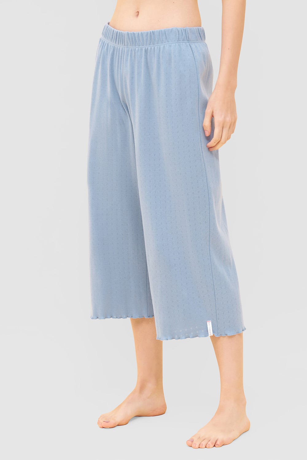 Frontalbild von Pyjama-Hose aus Ajour Feinstrick Hellblau Mix & Match 100% Baumwolle