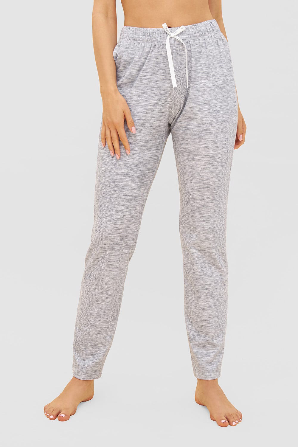 Frontalbild von Hose in blauer Melange-Optik Taschen Mix & Match Bio-Baumwolle/Elasthan