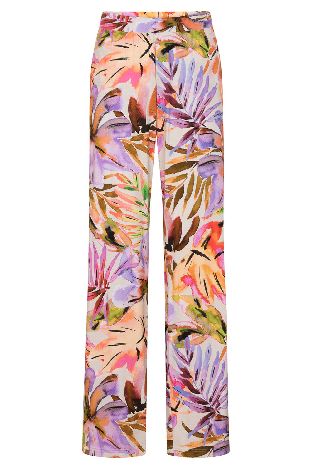 Hollowbild von Lange Hose im fröhlichen Blätter-Druck Sommer Bunt Viskose/Elasthan