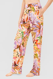 Frontalbild von Lange Hose im fröhlichen Blätter-Druck Sommer Bunt Viskose/Elasthan