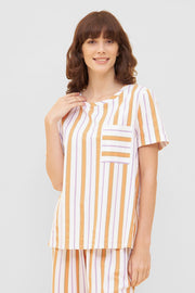 Frontalbild von T-Shirt im Streifen-Design Brusttasche Sommer Baumwolle/Elasthan