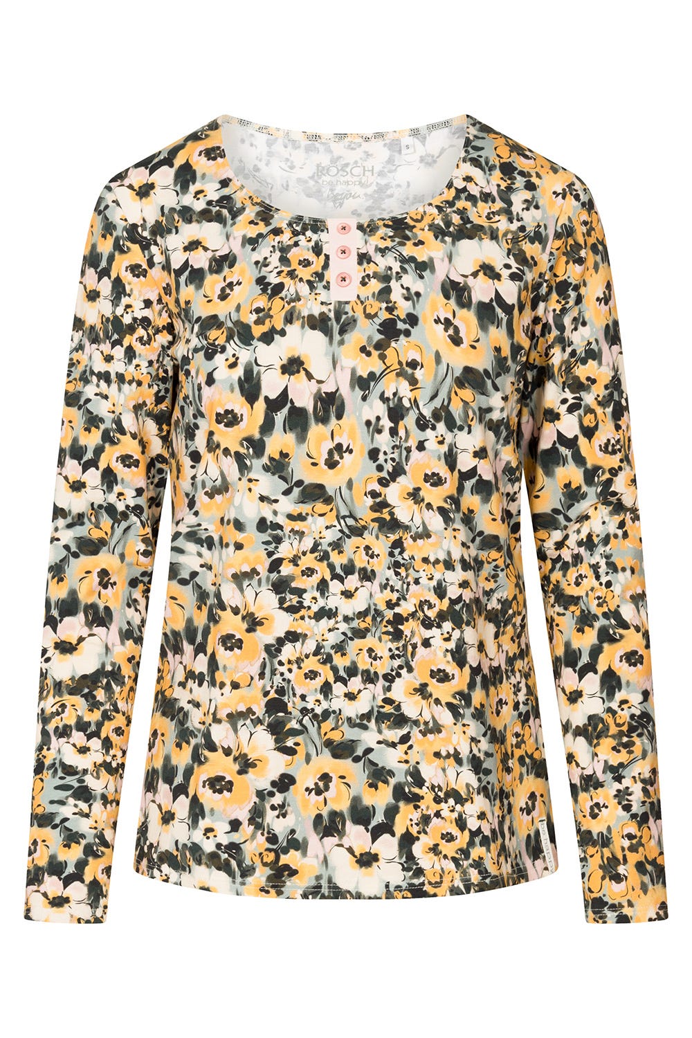 Hollowbild von Shirt im gelben Blumenmuster Baumwolle/Elasthan