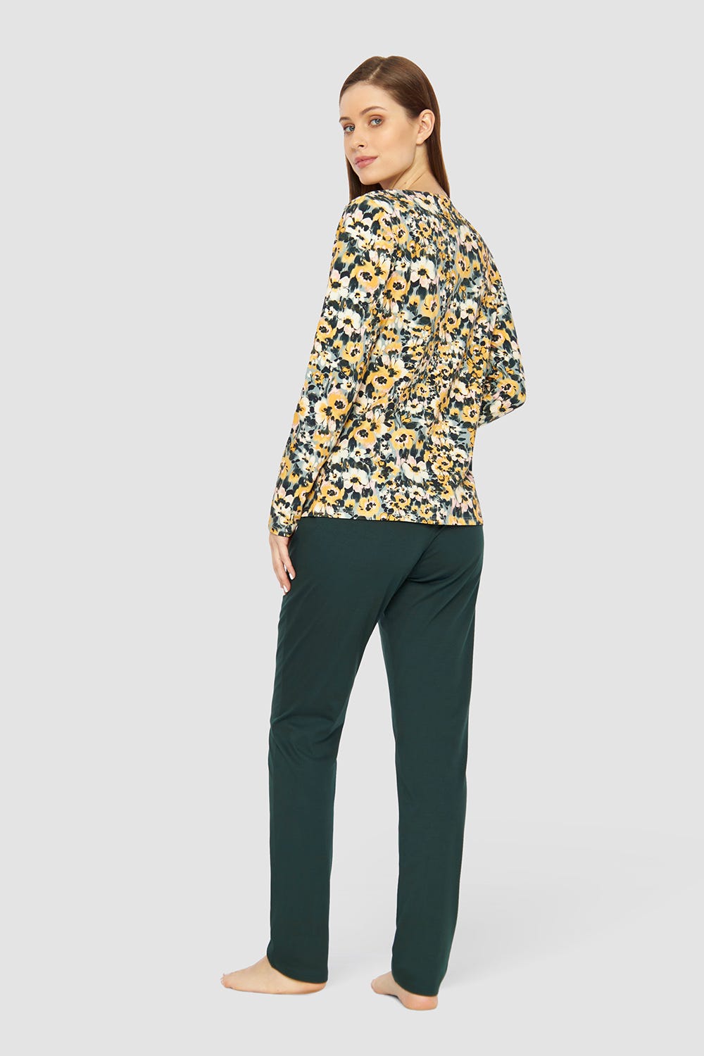 Rückansicht von Shirt im gelben Blumenmuster Baumwolle/Elasthan