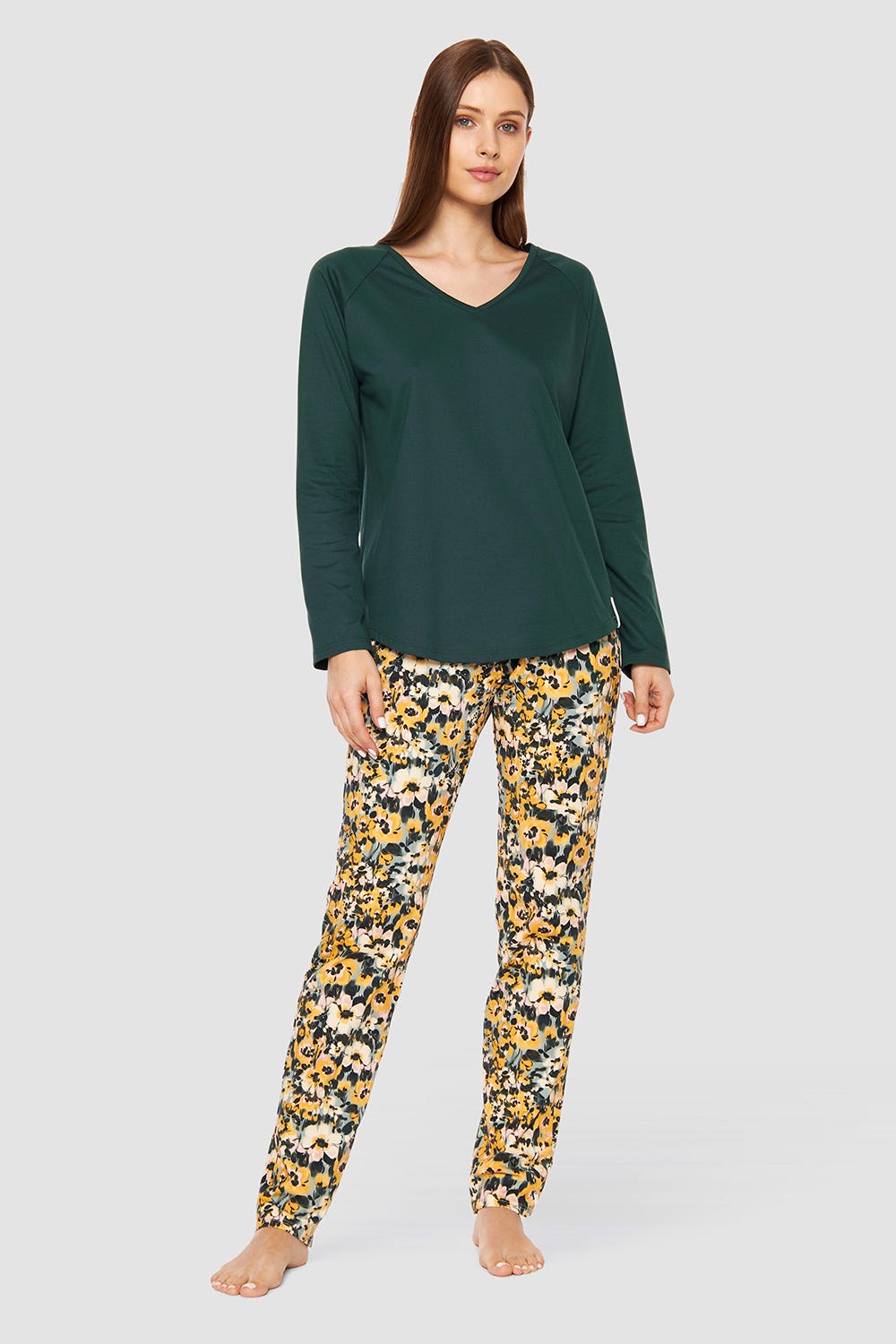 Detailbild 1 von Hose im gelben Blumenmuster Baumwolle/Elasthan