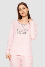 Frontalbild von Shirt mit Schriftzug Rosa Baumwolle/Elasthan