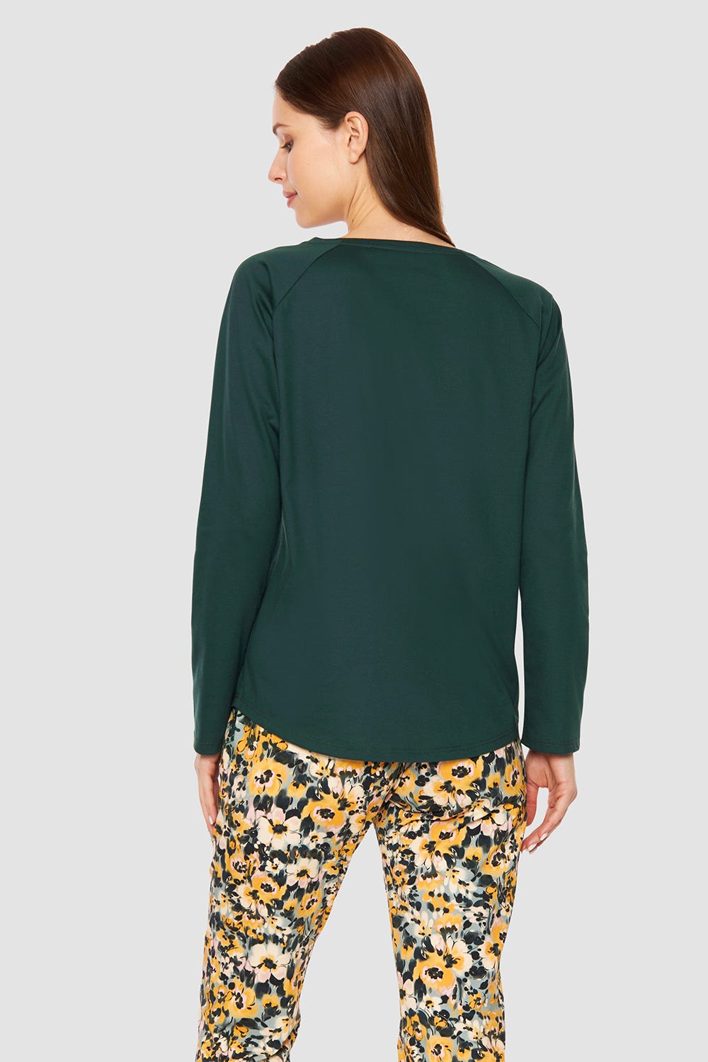 Rückansicht von Shirt mit V-Ausschnitt Grün Baumwolle/Elasthan