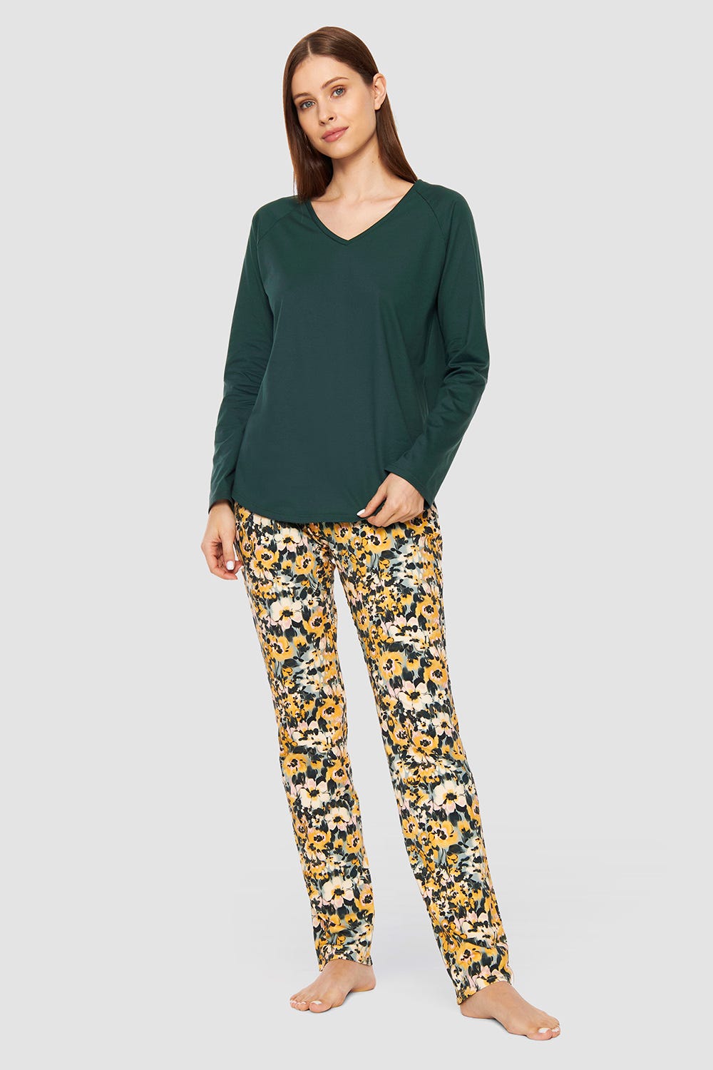 Detailbild 1 von Shirt mit V-Ausschnitt Grün Baumwolle/Elasthan