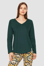 Frontalbild von Shirt mit V-Ausschnitt Grün Baumwolle/Elasthan