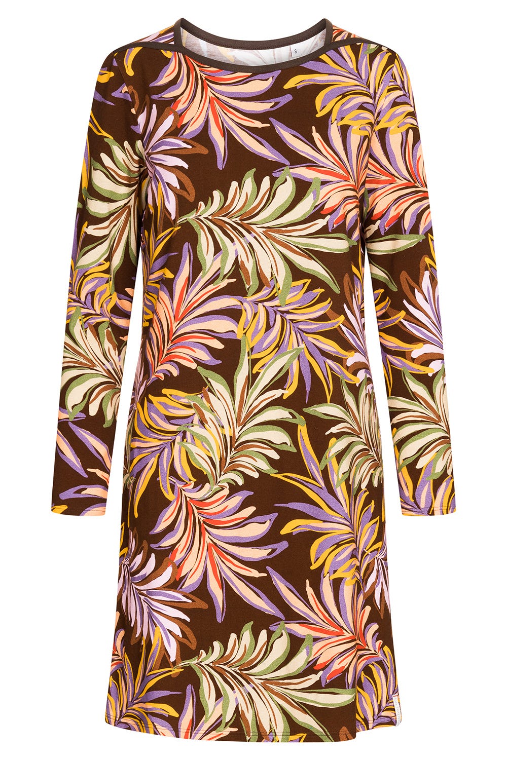 Hollowbild von Nachthemd im bunten Blätterdruck Braun Baumwolle/Elasthan