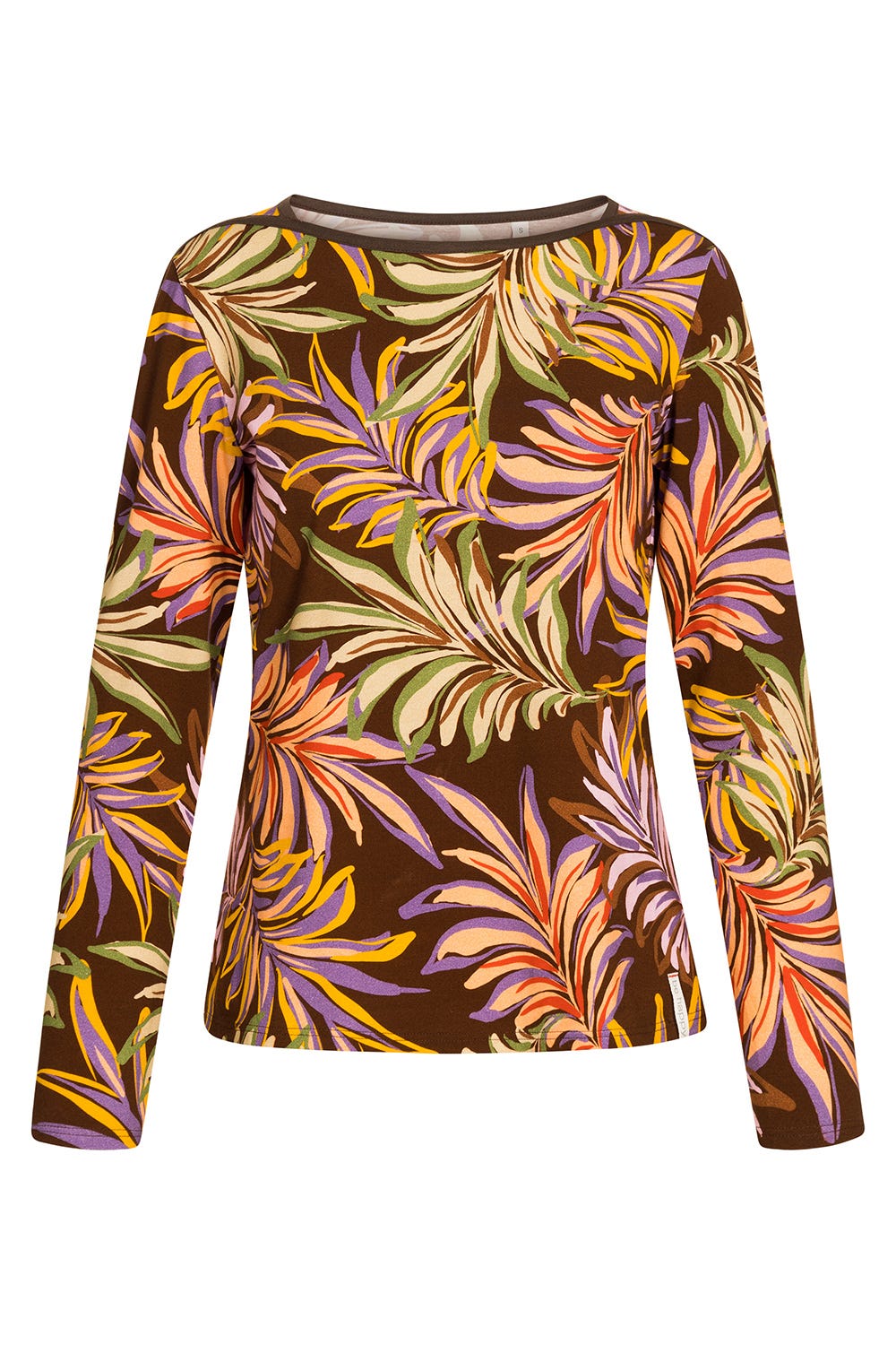 Hollowbild von Shirt im bunten Blätterdruck Braun Baumwolle/Elasthan