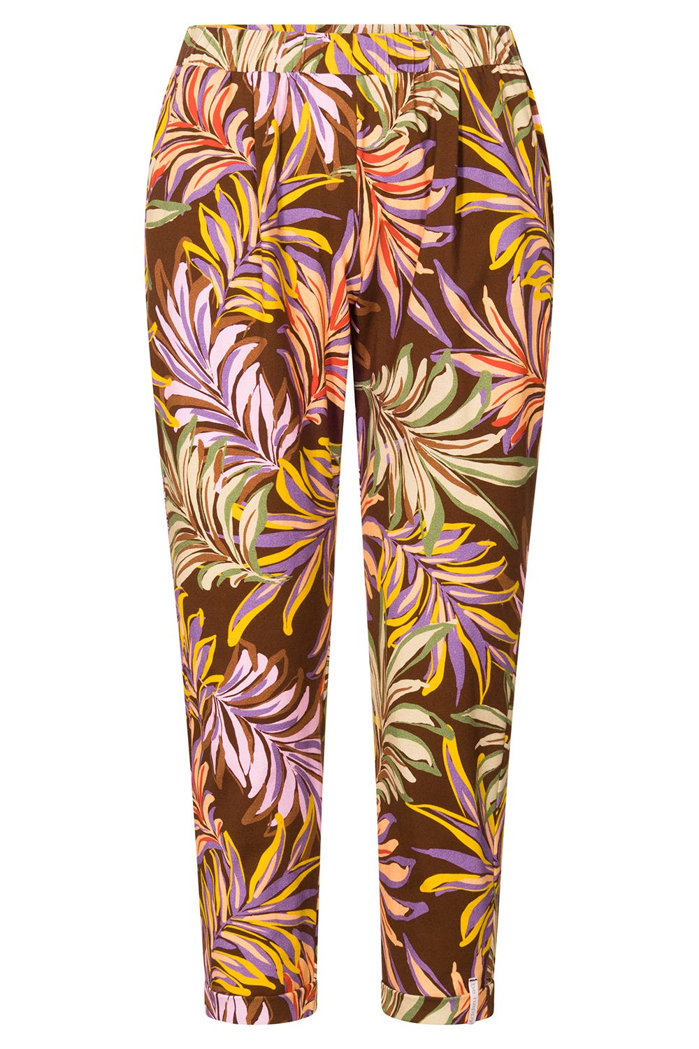 Hollowbild von 7/8-Hose im bunten Blätterdruck Braun Baumwolle/Elasthan