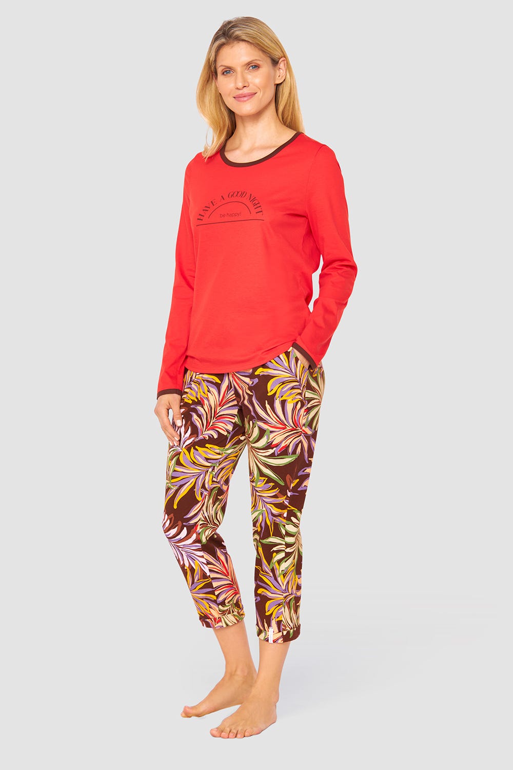 Detailbild 1 von 7/8-Hose im bunten Blätterdruck Braun Baumwolle/Elasthan