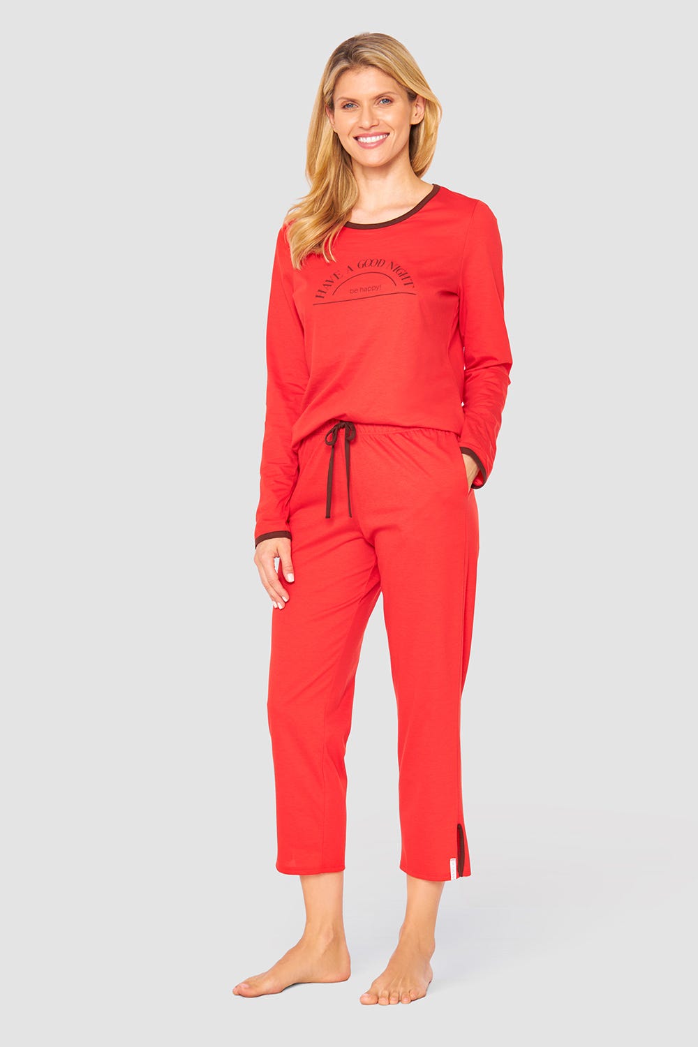 Detailbild 1 von 7/8-Hose in Rot mit Details in Kontrastfarbe 100% Baumwolle