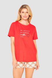 Frontalbild von T-Shirt mit Schriftzug Kurzarm 100% Baumwolle