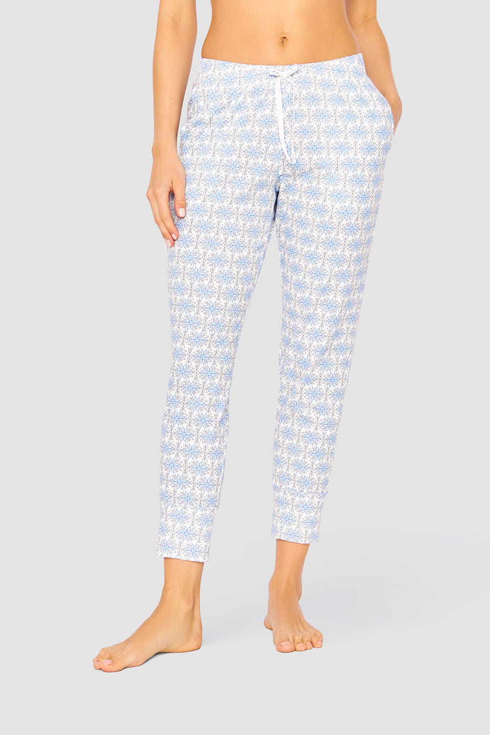 Frontalbild von 7/8-Hose im Schneeflocken-Druck Baumwolle/Elasthan