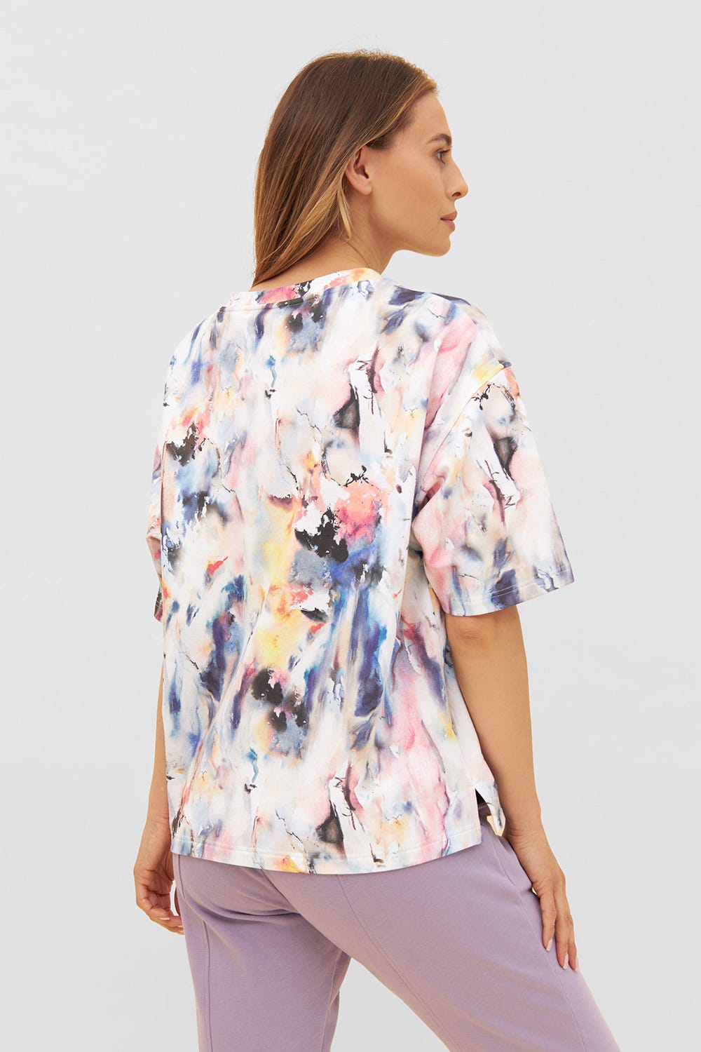 Rückansicht von Sweatshirt im farbenfrohen Druck Halbarm T-Shirt Mix & Match Baumwolle/Elasthan