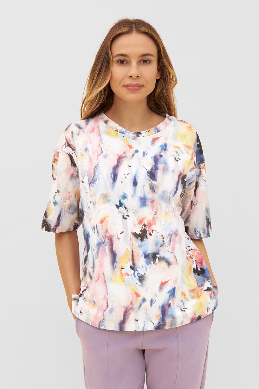 Frontalbild von Sweatshirt im farbenfrohen Druck Halbarm T-Shirt Mix & Match Baumwolle/Elasthan