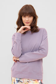 Frontalbild von Sweatshirt mit Stickerei "thanks" Flieder Mix & Match Baumwolle/Elasthan