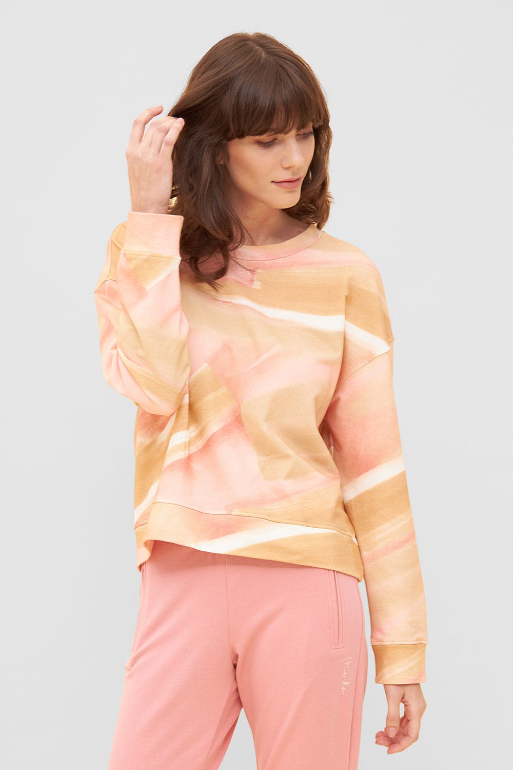 Frontalbild von Sweatshirt mit Kordelzug Pastell Rosa Mix & Match Baumwolle/Elasthan