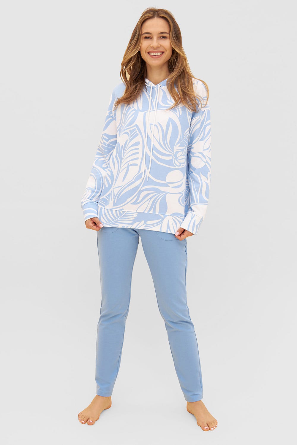 Detailbild 1 von Hoodie im grafischen Druck Hellblau Kapuzenpullover Baumwolle/Elasthan