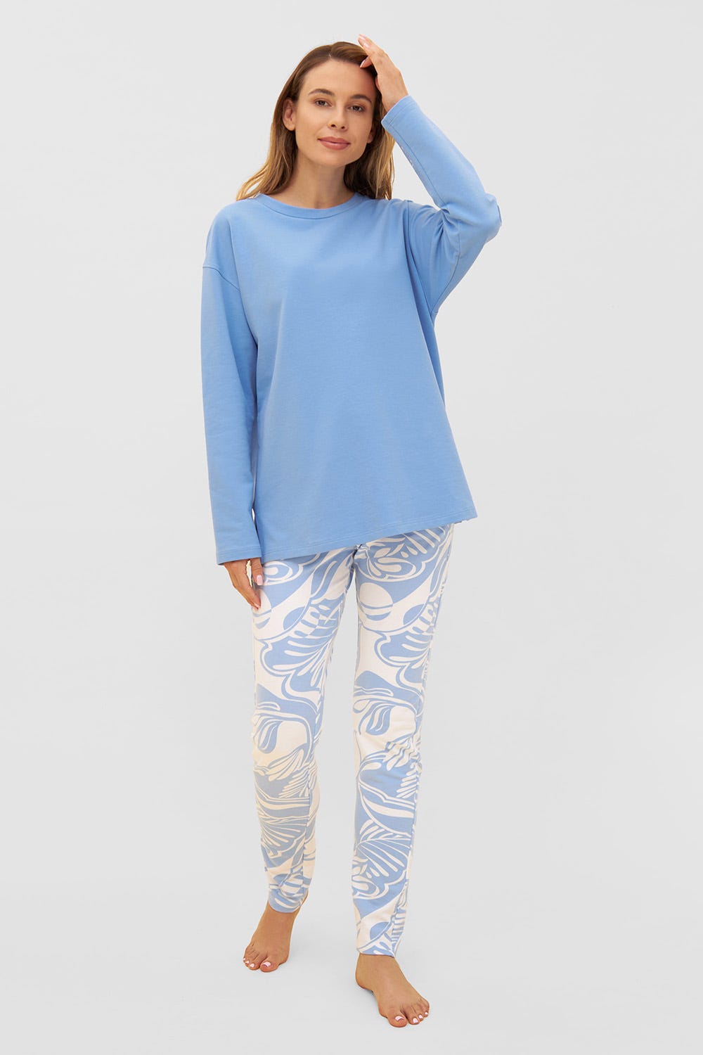 Detailbild 1 von Basic Sweatshirt in Hellblau Pullover Rundhals Baumwolle/Elasthan