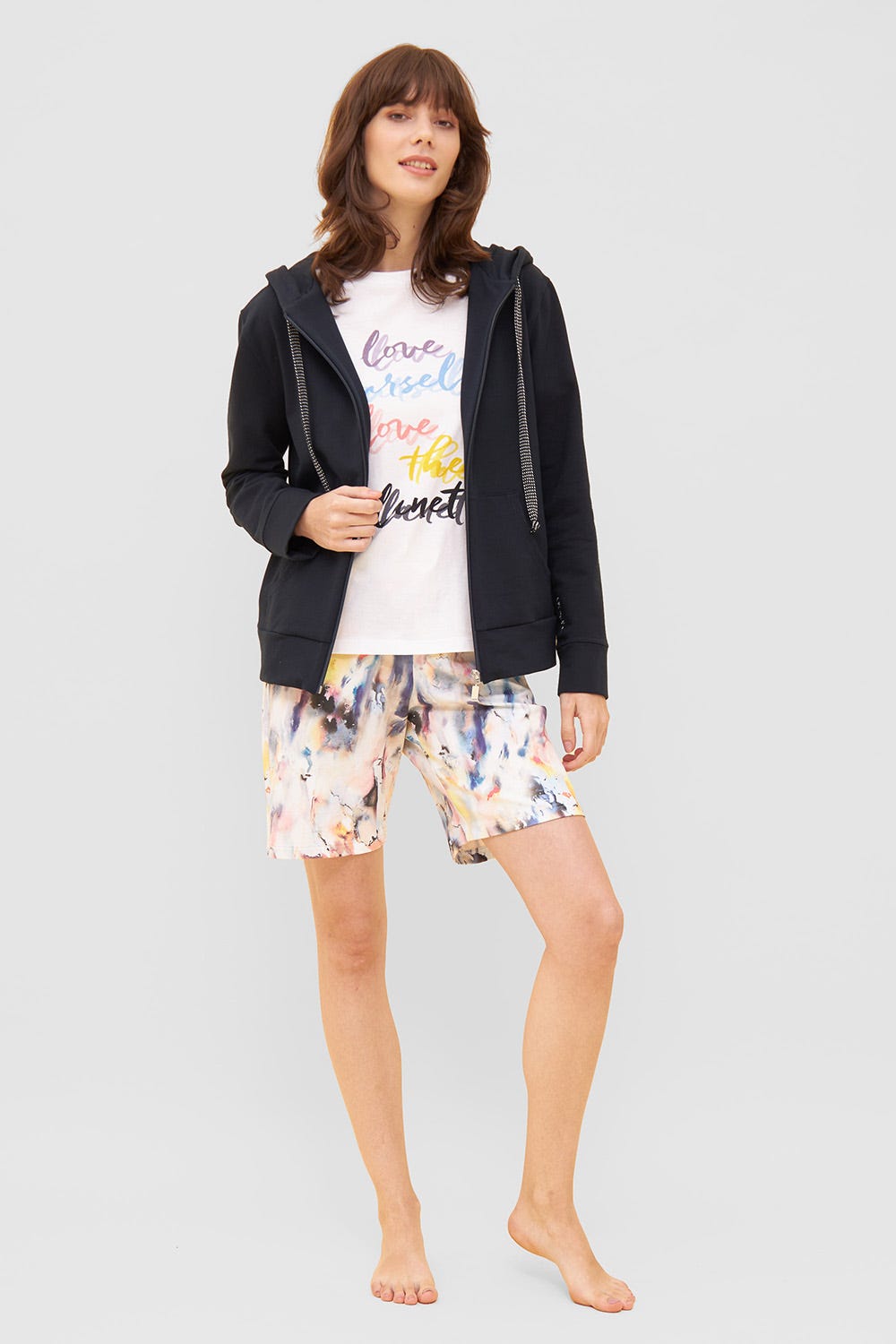 Detailbild 1 von T-Shirt mit Schriftzug "love yourself, love the planet" Halbarm Mix & Match Baumwolle/Elasthan