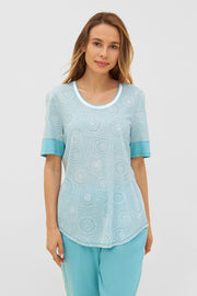 Frontalbild von T-Shirt im grafischen Punkte-Druck Rundhals Baumwolle/Modal