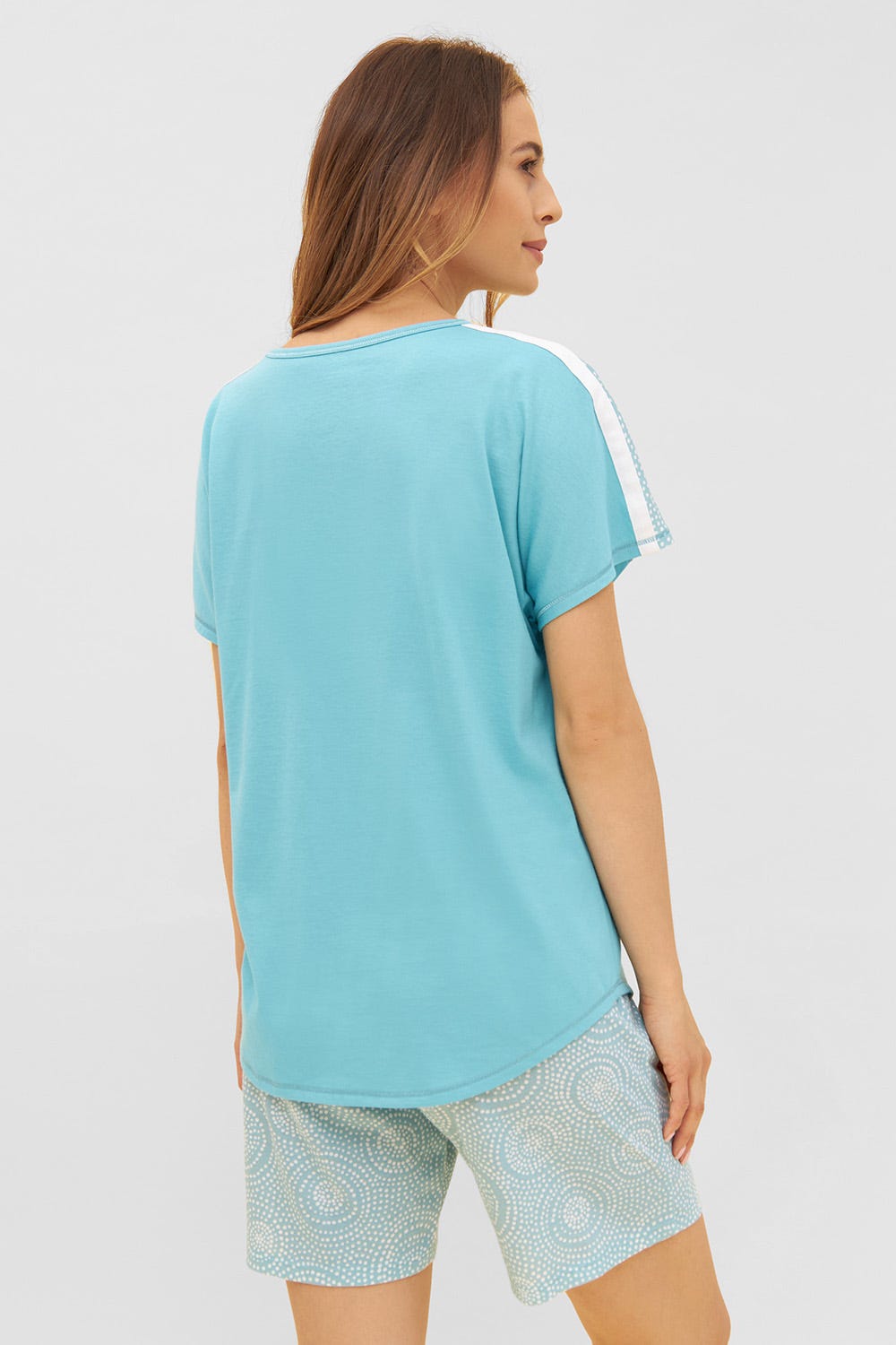 Rückansicht von T-Shirt mit Einsätzen im Punkte-Druck Rundhals Baumwolle/Modal